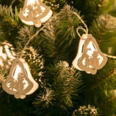 DecoKing Vánoční světelný řetěz CRALA s dřevěným zvonečkem bílý