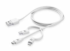 CellularLine USB kabel CellularLine se třemi adaptéry Lightning + Micro USB + USB-C, bílý