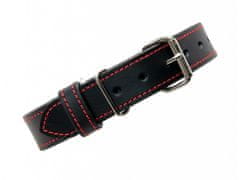 TLW Černý kožený obojek pro psa CLASSIC, červené šití, vel.: XS: 27-37cm, šíře 25mm