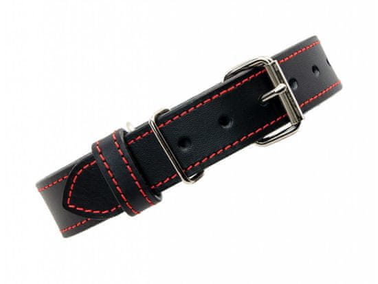 TLW Černý kožený obojek pro psa CLASSIC, červené šití