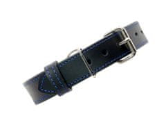 TLW Černý kožený obojek pro psa CLASSIC, modré šití, vel.: M: 40-50cm, šíře 30mm