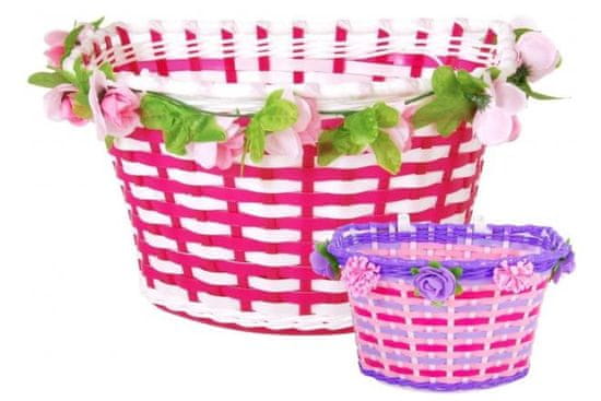 Volare Pletený košík na kolo - květiny - dívky - bílá/růžová