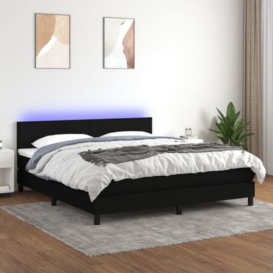 Petromila Box spring postel s matrací a LED černá 180x200 cm textil