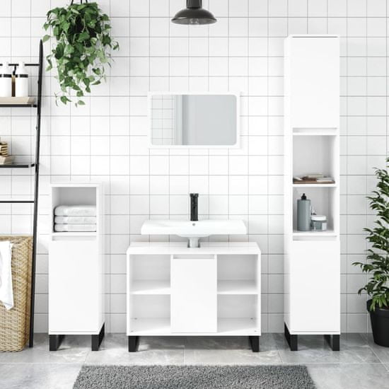 Vidaxl 3dílný set koupelnového nábytku lesklý bílý kompozitní dřevo