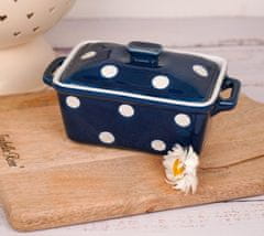 Isabelle Rose Keramická máslenka nebo zapékací miska s pokličkou a puntíky tmavě modrá
