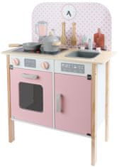 Leomark Dětská dřevěná kuchyňka s hodinami - Menfi / Růžový 338