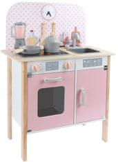 Leomark Dětská dřevěná kuchyňka s hodinami - Menfi / Růžový 338