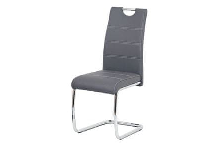Autronic Moderní jídelní židle Jídelní židle, šedá ekokůže, bílé prošití, kov chrom (HC-481 GREY)