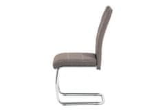 Autronic Moderní jídelní židle Jídelní židle, hnědá látka, bílé prošití, kov chrom (HC-482 COF2)