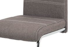 Autronic Moderní jídelní židle Jídelní židle, hnědá látka, bílé prošití, kov chrom (HC-482 COF2)