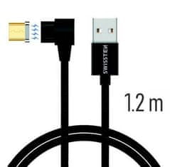 SWISSTEN USB kabel kabel USB microUSB magnetický textilní úhlový 1,2m 3A černá
