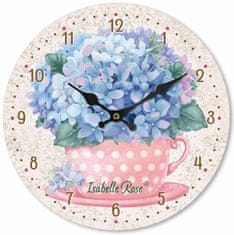 Isabelle Rose Dřevěné nástěnné hodiny malé s květy 15 cm