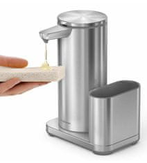 Simplehuman Bezdotykový dávkovač mýdla – 414 ml + držák na houbičku, nerez ocel