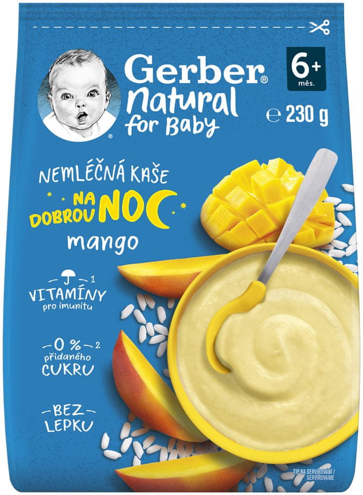 Levně Gerber Natural nemléčná kaše mango Dobrou noc 230 g