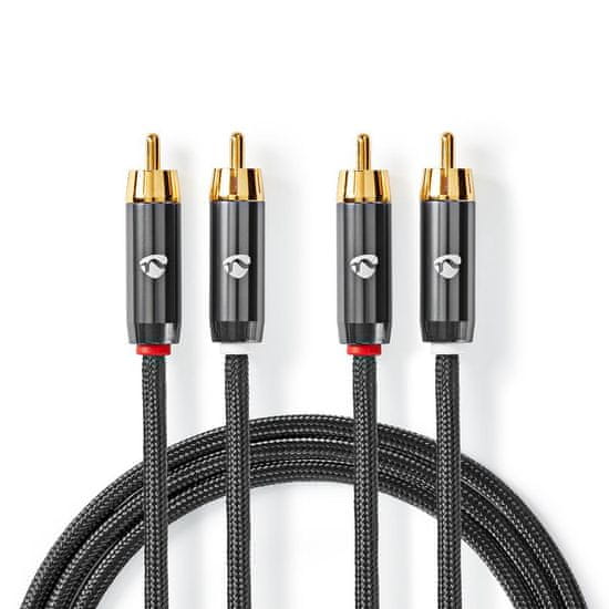 Nedis Fabritallic propojovací audio kabel zástrčka 2x cinch - zástrčka 2x cinch, 5 m (CATB24200GY50)