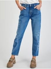 Pepe Jeans Modré dámské vzorované zkrácené straight fit džíny Pepe Jeans Violet Bandani 30