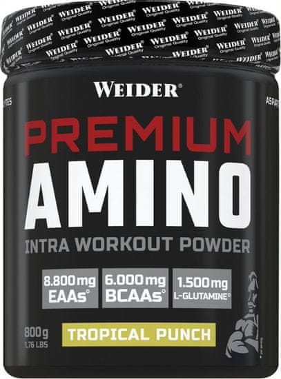 Weider Premium Amino 800g, tréniková směs s maltodextrinem, EAA, elektrolyty, bez kofeinu, Tropical Punch