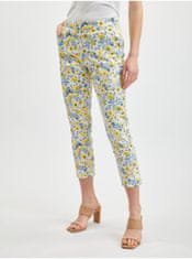 Orsay Žluto-bílé dámské zkrácené květované kalhoty 40