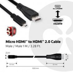 Club 3D Micro HDMI na HDMI 2.0, podpora 4k/60Hz, obousměrný,1m
