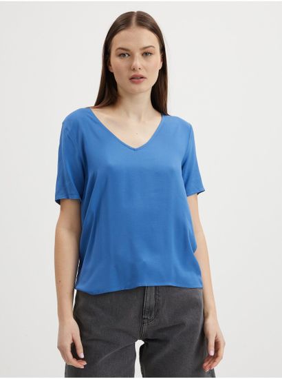 VILA Modré dámské basic tričko VILA Paya