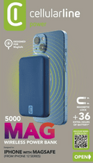 CellularLine Powerbanka MAG 5000 s bezdrátovým nabíjením a podporou MagSafe, 5000 mAh PBMAGSFCOL5000WIRK, černá