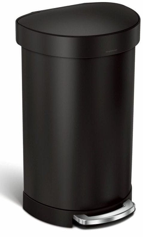 Simplehuman Pedálový odpadkový koš – 45 l, půlkulatý, matná černá ocel, rám na sáčky