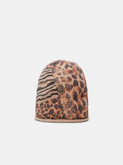 Desigual Hnědá dámská čepice s leopardím vzorem Desigual Animal Patch Gorro