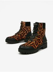 Desigual Hnědé dámské kožené kotníkové boty s leopardím vzorem Desigual Biker Leopard 41