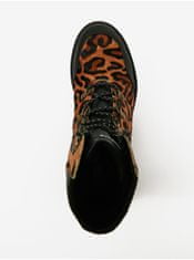 Desigual Hnědé dámské kožené kotníkové boty s leopardím vzorem Desigual Biker Leopard 41