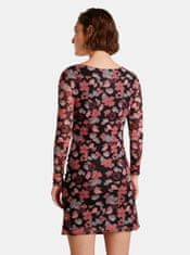 Desigual Růžovo-černé dámské květované pouzdrové šaty Desigual Roma XS