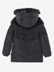 Desigual Černá dívčí vzorovaná zimní bunda s kapucí a umělým kožíškem Desigual Kids Exterior 158-161