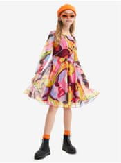 Desigual Žluto-růžové holčičí vzorované šaty Desigual Aguayo 110-116