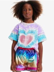 Desigual Bílo-fialové holčičí batikované tričko Desigual Hippie 134-140