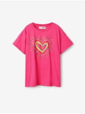 Desigual Tmavě růžové holčičí tričko Desigual Heart 158-161