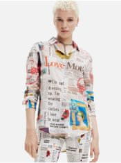 Desigual Bílá dámská vzorovaná košile Desigual Newspaper XS