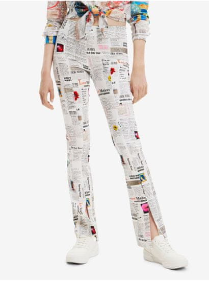Desigual Bílé dámské vzorované kalhoty Desigual Newspaper