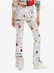 Desigual Bílé dámské vzorované kalhoty Desigual Newspaper L