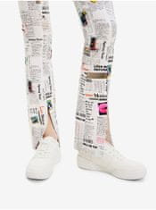 Desigual Bílé dámské vzorované kalhoty Desigual Newspaper XS