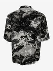 ONLY&SONS Černá pánská vzorovaná košile s příměsí lnu ONLY & SONS Bud XXL
