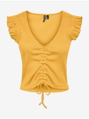 Pieces Žluté dámské krátké tričko Pieces Tegan L