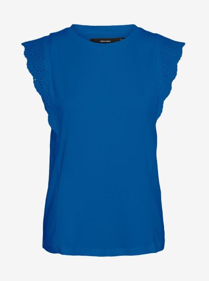 Vero Moda Modré dámské tričko s krajkou VERO MODA Hollyn