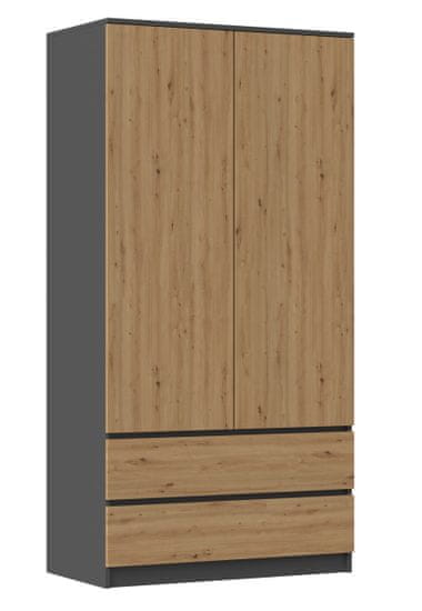 Topeshop Šatní skříň MALWA 90 cm antracit/dub artisan II