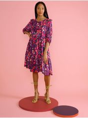 Blutsgeschwister Růžovo-fialové dámské květované šaty Blutsgeschwister Fabala By Butterfly XXL