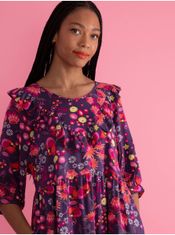 Růžovo-fialové dámské květované šaty Blutsgeschwister Fabala By Butterfly S