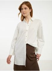 Fransa Krémová dámská dlouhá košile s příměsí lnu Fransa L