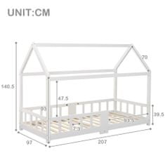 SONNENH Dětská postel Domeček 90 x 200 cm, Dřevěná postel do dětského pokoje, včetně Tabule|Lamela podpěr|Ochrana proti vypadnutí, z borového dřeva, Bílá (bez matrace)