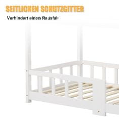 SONNENH Dětská postel Domeček 90 x 200 cm, Dřevěná postel do dětského pokoje, včetně Tabule|Lamela podpěr|Ochrana proti vypadnutí, z borového dřeva, Bílá (bez matrace)