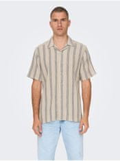 ONLY&SONS Béžová pánská pruhovaná košile s krátkým rukávem ONLY & SONS Trev XXL