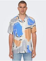 ONLY&SONS Krémová pánská vzorovaná košile s krátkým rukávem ONLY & SONS Dab S