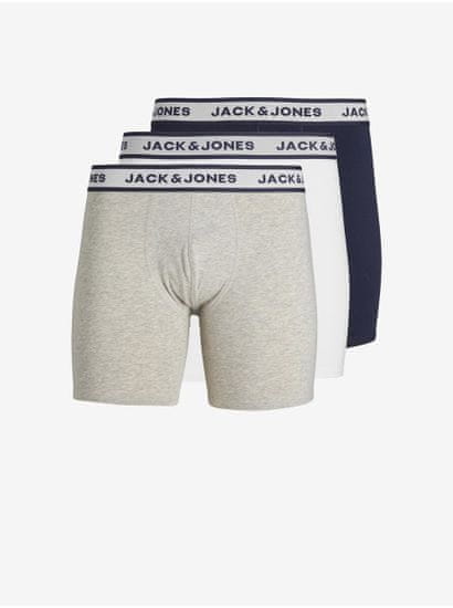Jack&Jones Sada tří pánských boxerek ve světle šedé, bílé a tmavě modré barvě Jack & Jones Solid